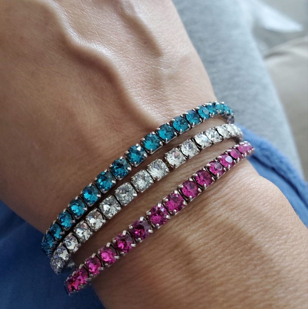 Fine Tricolor Swarovski tennis bracelets.  Worn 2 times